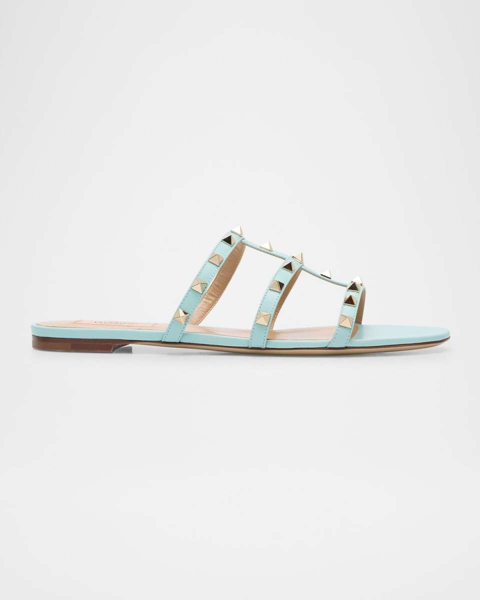 Rockstud Leather Caged Slide Sandals